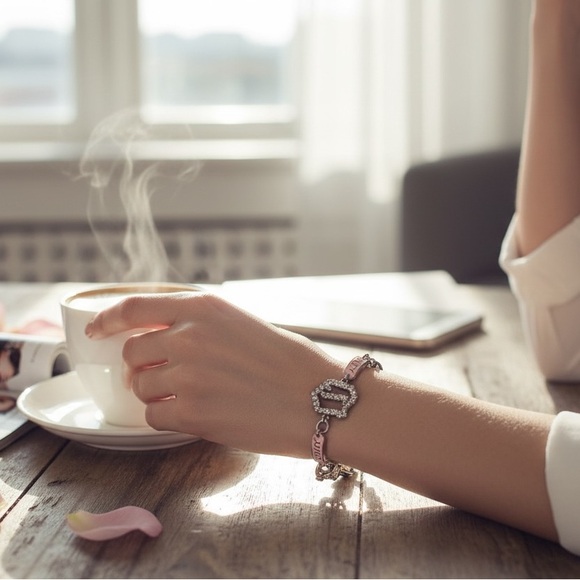 Juicy Couture Jewelry - Juicy Couture Silver and Pink Charm Bracelet Y2K Rare